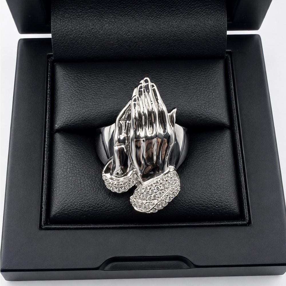 Praying Hands Statement Ring in 925 Sterling Silver 2.00CT MOISSANITE Men’s